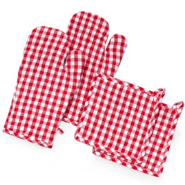 FILU Oven Gloves + Pot Holder (2+2 Set) (Red/White)