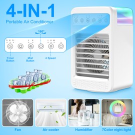 Swamp Cooler, Air Conditioners Portable with Water Tank 2/4/6H Timer, 180° Oscillating Evaporative Air Coolers with 4 Speeds 2 Cool Mists 7 Color Lights, Cooling Fan for Room Bedroom Office