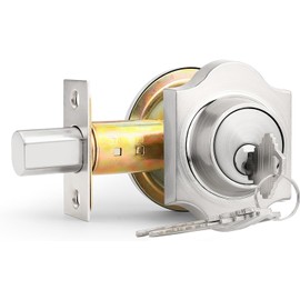 Probrico Single Cylinder Deadbolts Satin Nickel, Exterior Lockset Handleset for Entrance Door and Front Gate,3 Keys Anti-Theft Interior& Exterior Door Hardware,1 Pack