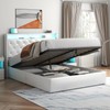 Loomie Queen Lift Up Bed Frame with Charging Station&LED Lights,Leather