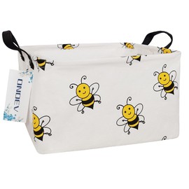 ONOEV Rectangular Folding Laundry Basket, waterproof Canvas Basket,gift basket,Suitable for children's room,Office,Clothes,Toys Storage(Bee)