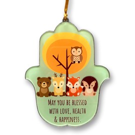 Hamsa Wall Hanging, Jewish Gift for Baby Naming, Birthday, Wedding, Hanukkah (Woodland Animals)