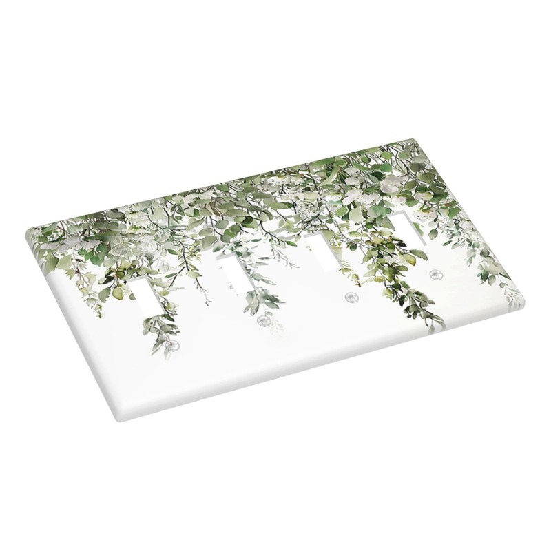 Tewujay Light Switch Cover Green Eucalyptus Leaves 4 Gang Switch