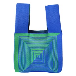 Anopo Women's Knotted Woven Bag Small Crochet Handbags Cute Aesthetic Flower Purse Wrist Bag Knitted Fashion Tote Bag, Striped Blue Green