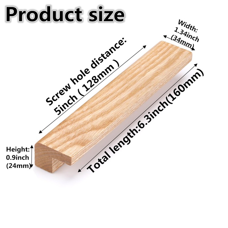 6 Pack Solid Wooden Cabinet Handles Cupboard Drawer Pull 128mm