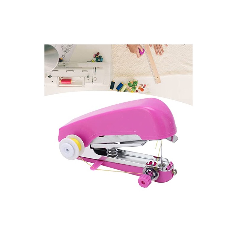 Pssopp Mini Single Stitch Handheld Sewing Machine, Pink, Hand Powered,