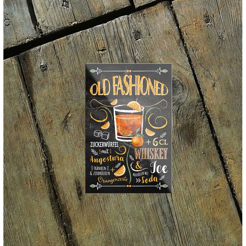 schilderkreis24 Cocktail Recipe "Old Fashioned" Magnet Alcohol Spirits Decorative Fridge