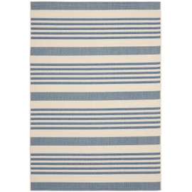 SAFAVIEH Courtyard Collection 5'3" x 7'7" Beige/Blue CY6062 Stripe Indoor/ Outdoor--Waterproof Easy--Cleaning Patio Backyard Mudroom Area--Rug