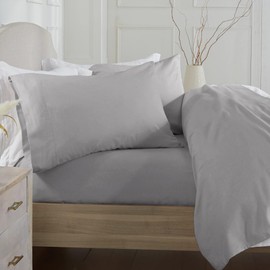 Market & Place 100% Turkish Cotton Flannel Sheet Set | 4 Piece Deep Pocket Solid Cozy Winter Bed Sheets | Double Brushed for Extra Softness & Comfort | Chalet Collection (Queen, Dark Grey)