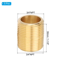 PATIKIL 3/4" x 3/4" NPT Male Brass Pipe Fitting Close Nipple, 5Pcs 1-1/5" Long Straight Pipe Fitting Connector for Fuel, Air, Water, Oil, Gas System Connection, Brass Tone