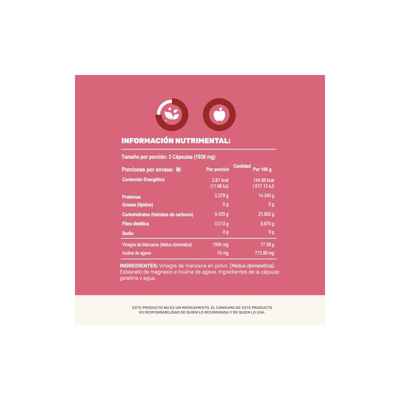 LIFE 360 Vinagre de Manzana Prebióticos 270 cápsulas 1938mg pporción