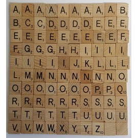 100 WOODEN SCRABBLE TILES BLACK LETTERS NUMBERS FOR CRAFTS WOOD ALPHABETS