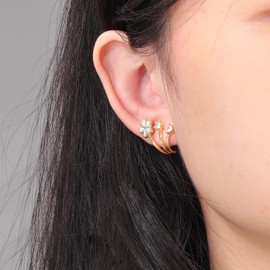 CiNily White Opal Cuffs Stud Earrings for Women Trendy 14K Gold Plated Flower Piercings Studs Earrings Cubic Zirconia Claw Ear Wrap Earrings Jewelry Gift for Wedding Party Birthday