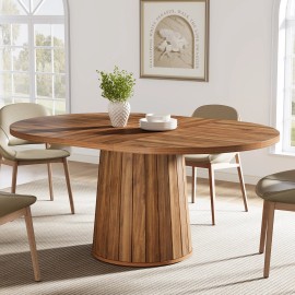 55" Oval Dining Table for 6, Farmhouse Table with Sturdy Pedestal Base for Family Gatherings in Kitchen & Dining Roomsize: 55.11"D x 39.37"W x 29.92"H, color: Brown