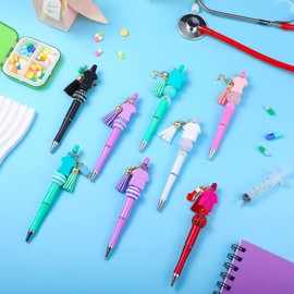 Jutom 12 Pcs Plastic Beadable Pens with 50 Pcs Colorful Beads 12 Tassels 12 Pendants Assorted Colors Bead Pens for DIY Making Kit for Pens Beaded Pens for Office Nurse (Nurse)