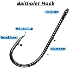 150-Piece Baitholder Fishing Hook Set Long Shaft Bait Hooks with 2 Bait Holders High Carbon Steel Barbed Bait Holder Jig Fish Hooks Saltwater Fishing Accessories