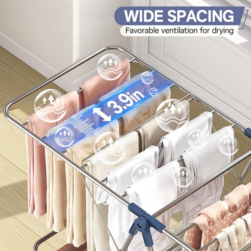 APEXCHASER Clothes Drying Rack with 4 Wings, Stainless Steel Drying