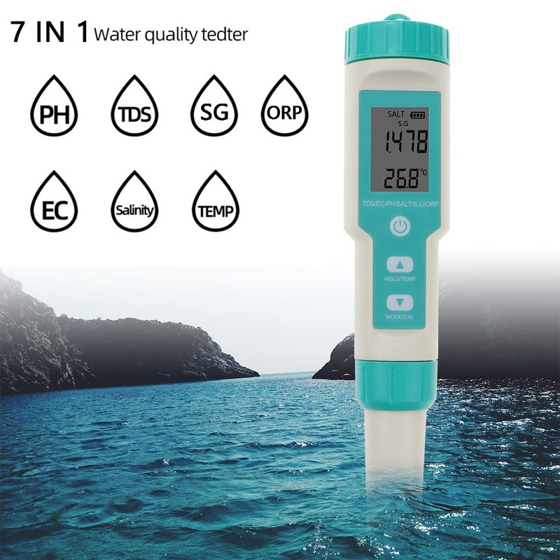 Areyourshop 7 in 1 PH Meter PH/TDS/Temp/EC/Salinity/SG/ORP Meter Digital, pH