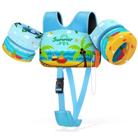 HeySplash Swim Vest for Kids, Toddler Pool Floaties Fit 13-30 Lbs, Baby Arm Floaties with Crotch Strap, Swim Jacket Water Wing Arm Band, Beach Boat Jumper Learn to Swim, S, Blue Green Coconut Grove