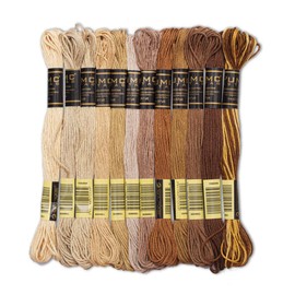 UMC STAG 12 Pieces | Premium Embroidery Thread | 100% Egyptian Cotton Premium Skeins | Cross Stitch Embroidery Floss | Oeko TEX Certified Stranded Cotton (Brown Tones)
