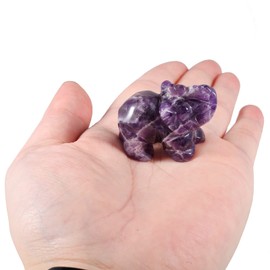 KYEYGWO Amethyst Crystal Elephant Gemstone Figure, Hand Carved Elephant Figure Sculpture Pocket Amulet Reiki Statue Decor