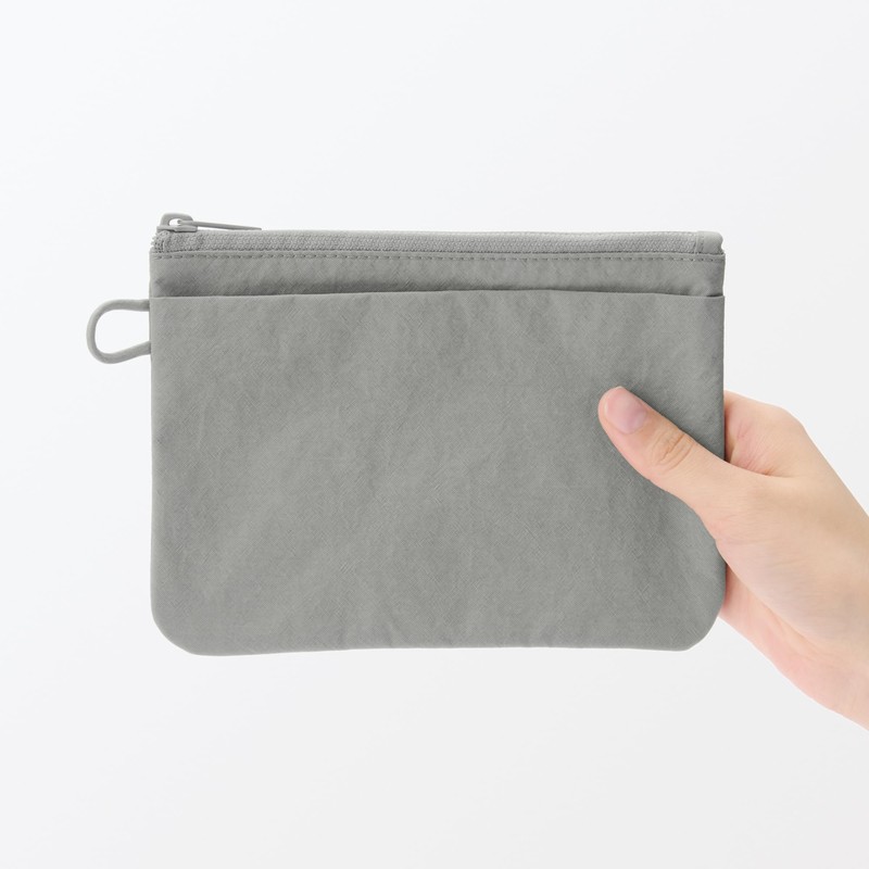 MUJI 84475627 Wrinkle Nylon Flat Pouch, Gray, M, Approx. 7.5