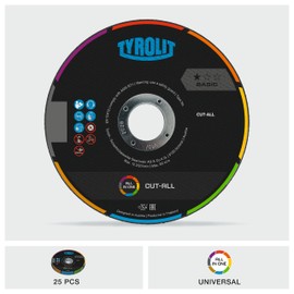 TYROLIT CUT ALL Universal Cut Off Wheels - All Purpose Angle Grinder Discs - PVC, Stone and Metal Cutting Discs - 178 x 1.6 x 22.23 mm, AC46Q, 25-Pack