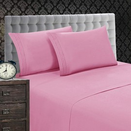 Elegant Comfort 1500 Thread Count Wrinkle & Fade Resistant 4 pc Sheet Set, Deep Pocket Up to 18" and Colors, Full Light Pink