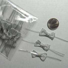Weststone 25pcs 1 1/4" Solid Metallic Silver Fabric Pre-Tied Ribbon Bows for Cello Bags