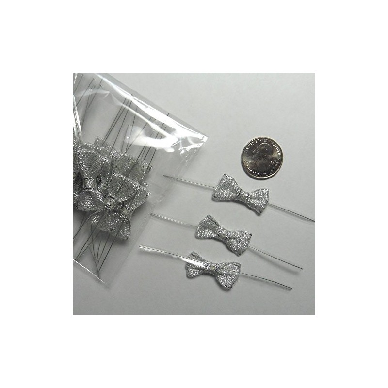 Weststone 25pcs 1 1/4" Solid Metallic Silver Fabric Pre-Tied Ribbon