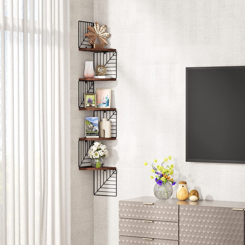 Love-KANKEI Corner Shelf Wall Mount of 5 Tier, Rustic Wood