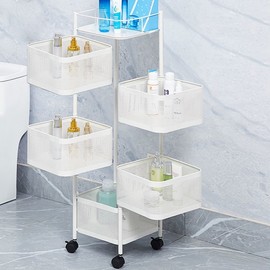 Steel 5-stage rotating trolley (white) living room kitchen Rolling Storage Cart