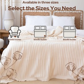 100% Organic Cotton Knit Blanket Denise 80x90 Inches Earth Ivory -Soft and Lightweight, Breathable All-Season Throw for Bed, Sofa, or Lounge Area - GOTS Certified-Perfect for Home and Bedroom Styling