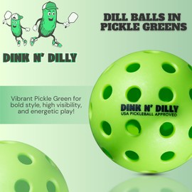 Dink N' Dilly Pickleball Paddle USAPA Approved Lightweight with Cushion Grip, Ideal for All Skill Levels, Premium Quality Paddle and Balls for Competitive Play (Dill Balls 6 Pack)