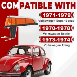 HECASA Turn Signal Light Assembly Compatible with 1970-1979 VW BUG Volkswagen Super Beetle Thing Front Fender Bumper Corner Lamp Driver Left Side Amber Lens w/Bulb Replacement for 113953041N