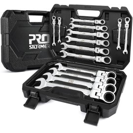 Prostormer 14-Piece SAE Flex-Head Ratcheting Wrench Set, 1/4" to 1" Combination Wrench Kit with Storage Case, 72 Tooth, Cr-V Steel Constructed