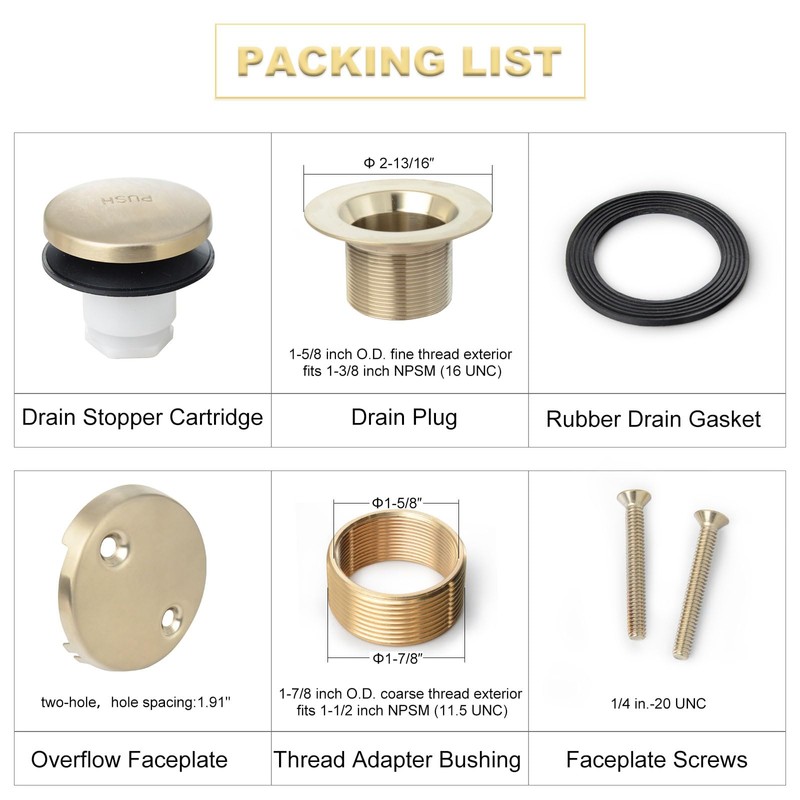 KAPHOME Tip-Toe Tub Trim Set with Two-Hole Overflow Faceplate,Replacement Bath