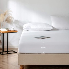 Good Nite King Fitted Sheet Bed Sheets 25CM Extra Deep Pocket Soft and Breathable Fitted Bedding Sheets (White, King)