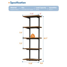 Harwaya Harwaya 5 Tier Wall Shelf Unit for Bedroom Books, Large Lack Floating Shelving Wall Mounted for Shoes, Rustic Wood Tiered Tall Bookshelf Unit for Kitchen Office Living Room Corner (Dark Brown)