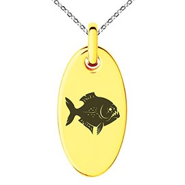 Tioneer Gold Plated Stainless Steel Piranha Small Oval Charm Pendant Necklace