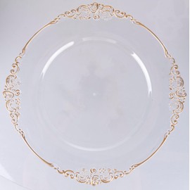 Villa d'Este Home Tivoli Set of 6 Place Plates Diameter 33 cm Transparent with Gold Rim Baroque