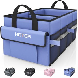 HOTOR Trunk Organizer - Car Organizer with 5 Pockets, Trunk organizer for SUV, Sedan & Van, Car Organization with Sturdy Base Panel for Car Accessories, Blue, 2 Compartments, 21.3"×12.6"×10.6"