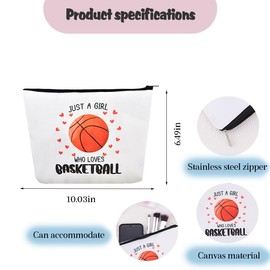Basketball Makeup Bag Gifts Girls Basketball Lovers Christmas Birthday Gifts for Daughter Cosmetic Toiletry Bag Just A Girl Who Loves Travel Accessories Bags for Bestie Sister