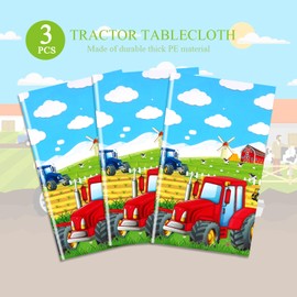 PHOGARY Tractor Tablecloth, Red Tractor Tablecloths, Rectangular Plastic Tablecloths for Baby Shower, Farm Themes, Birthday Party Decorations, Tractor, Birthday Party Accessories, 137 x 274 cm, Pack