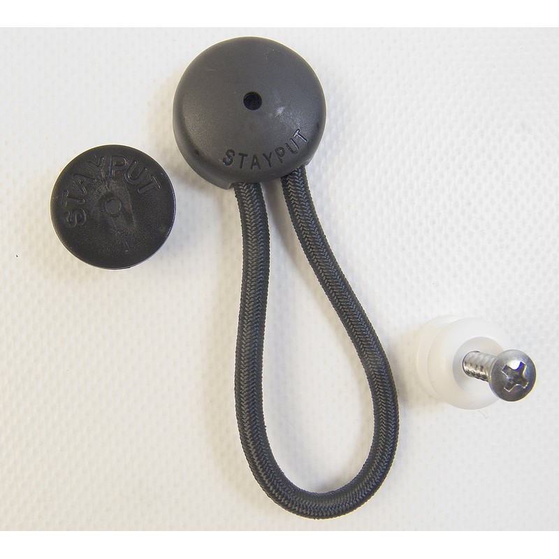 StayPut Bungee/Shock Cord Fastener, Black w/White Surface Attachment Knob &