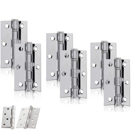 6 Pcs Zinc Plated Steel Butt Hinges Door Butt Hinges Folding 63mm Silver for Home Furniture Bathroom Cabinet Window Internal Doors Including Fixing Screw
