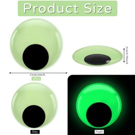 4 Pack Glow in The Dark Giant Googly Eyes, 6 Inches Large Luminous Wiggle Eyes for Halloween Outdoor Bushes Tree Crafts Decoration Self Adhesive Round Glowing Eyes for DIY Craft