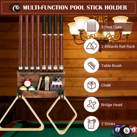 Wall Mount Pool Stick Holder, 8 Cues Pool Cue Holder Pool Table Accessories