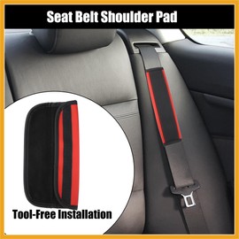 Partuto 2pcs Universal Car Seat Belt Cover Neck Mat Faux Leather Black Red Replacement