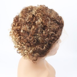 Unipearl 4/27 Highlight Deep Wave Lace Front Wigs Human Hair 13x1 Ombre Short Pixie Cut Wigs for Black Women Wet and Wavy Curly HD Blonde Glueless Wig 180 Density